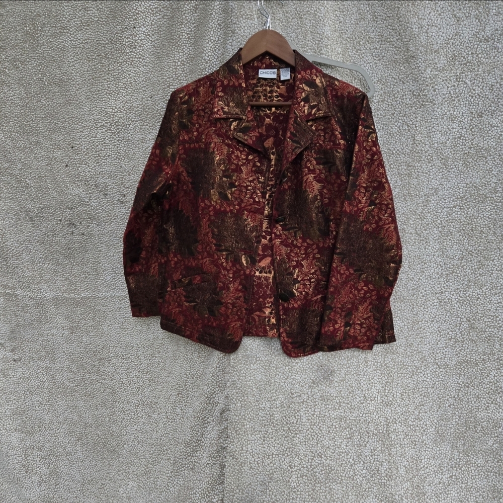 Chico's Women's Metallic Sparkle Jacket - Red and Gold